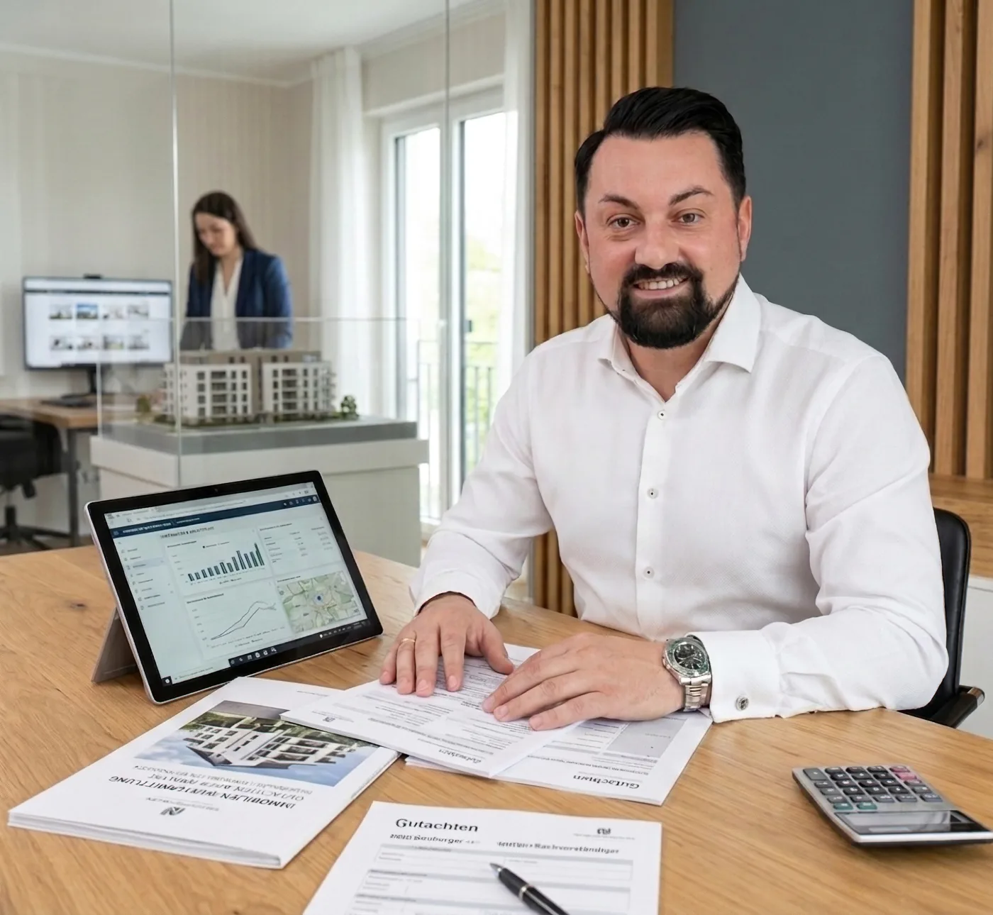 Jakob Neuberger, Inhaber von Neuberger Immobilien & Finanzen, im Büro in Quakenbrück